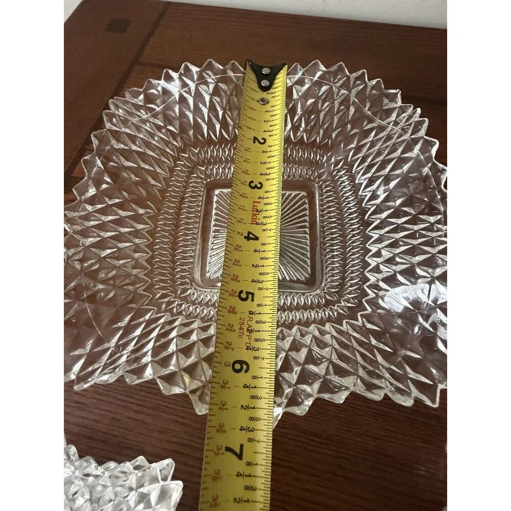 Vintage Clear Diamond Square Glass 5 Candy Dishes with Silver Pedestal